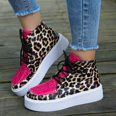 PU Leather Leopard Platform Sneakers - Munsieur