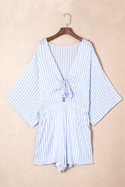 Bow Striped Kimono Sleeve Romper - Munsieur