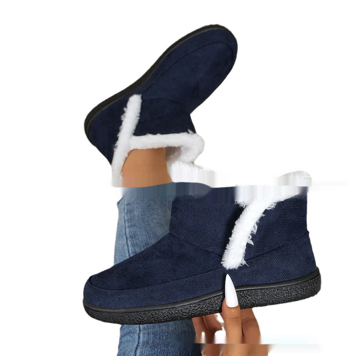 Insulated Cotton-padded booties Large Size boots Solid Color Fleece Lined Padded