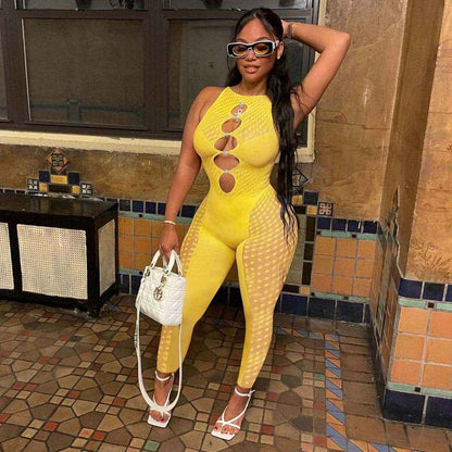 Mesh Milk Stitching Jumpsuit
