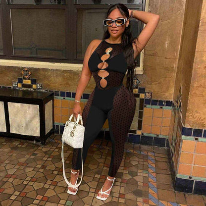 Mesh Milk Stitching Jumpsuit