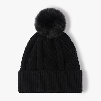 Cable Knit Solid Color Hat with Pompom - Munsieur