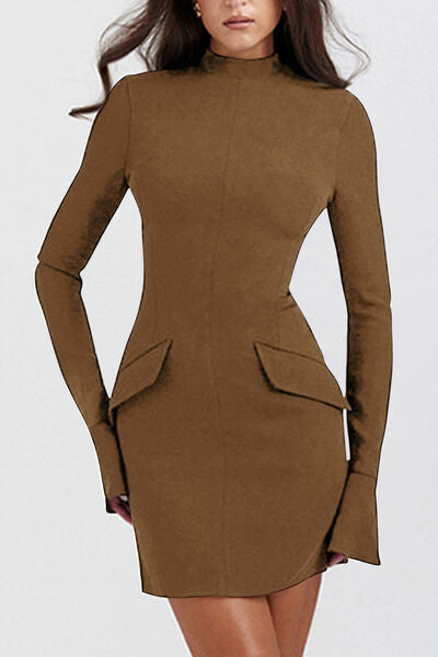 Mock Neck Long Sleeve Mini Dress - Munsieur