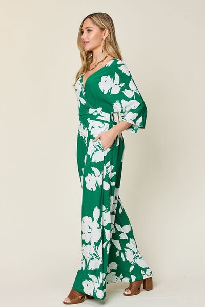 Double Take Full Size Printed Tie Back Wide Leg Jumpsuit - Munsieur