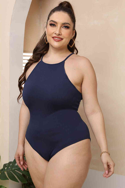 Plus Size Halter Neck Spaghetti Strap Bodysuit - Munsieur