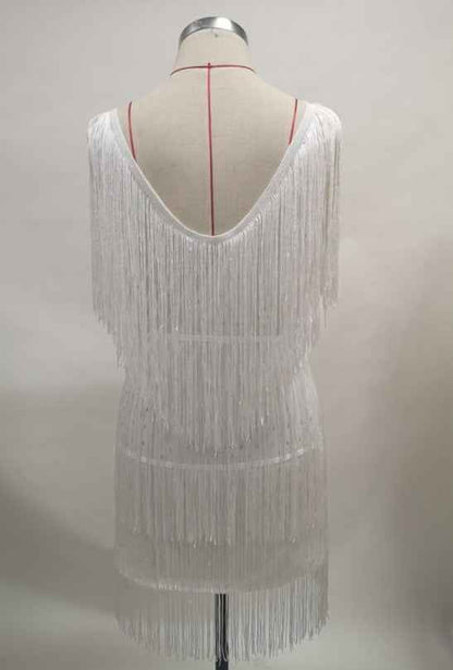 Plunge Sleeveless Pencil Tassel Midi Dress