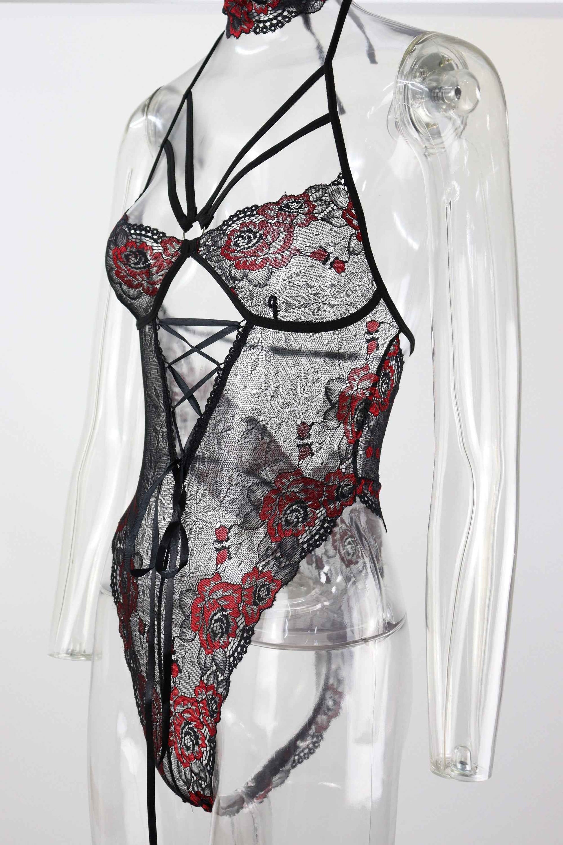 Lace Embroidery Transparent Lingerie Two-Piece