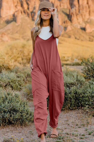 Double Take Full Size V-Neck Sleeveless Jumpsuit with Pockets - Munsieur