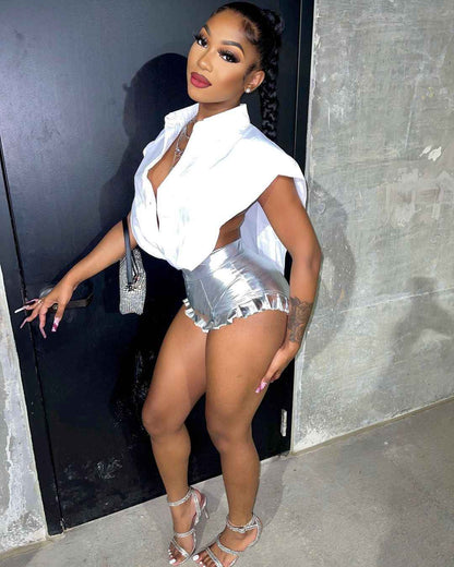 Pleated Ruffled Glossy Bottoms for Women