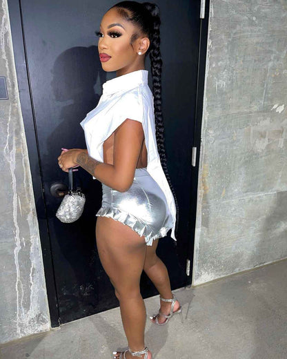 Pleated Ruffled Glossy Bottoms for Women
