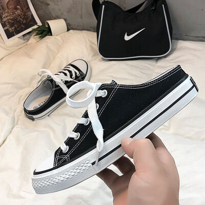 Round Toe Lace-Up Canvas Sneakers - Munsieur