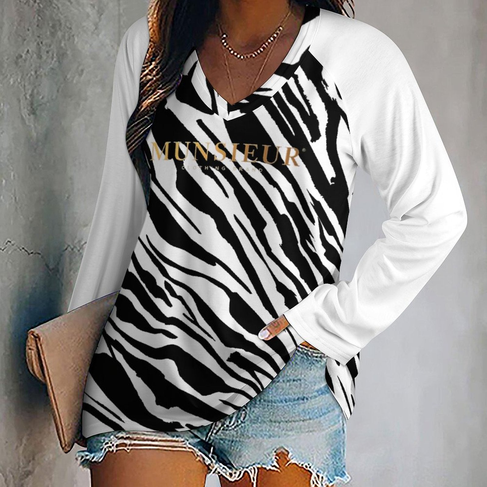 Munsieur Be Bold, Be Chic in Munsieur Premium V-neck Loose Long Sleeve T-shirt Women’s T-Shirts! - Munsieur
