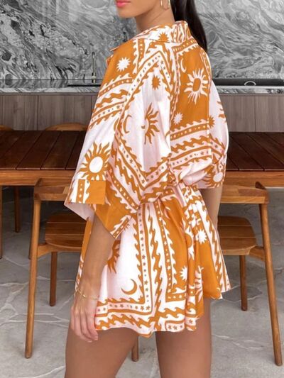 Printed Tie Waist Half Sleeve Romper - Munsieur