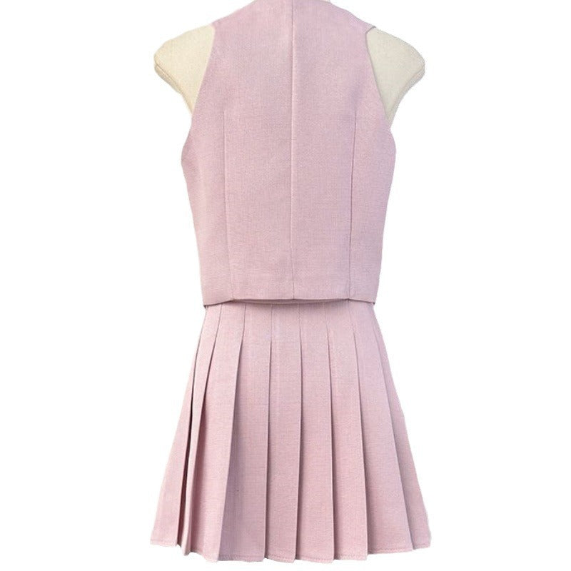 Women's Skirt Set + Blouse Summer High Waist Pleated Skirt Two-piece Skirt Set for Women