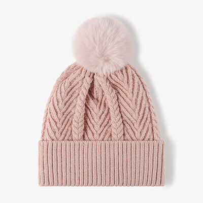 Cable Knit Solid Color Hat with Pompom - Munsieur