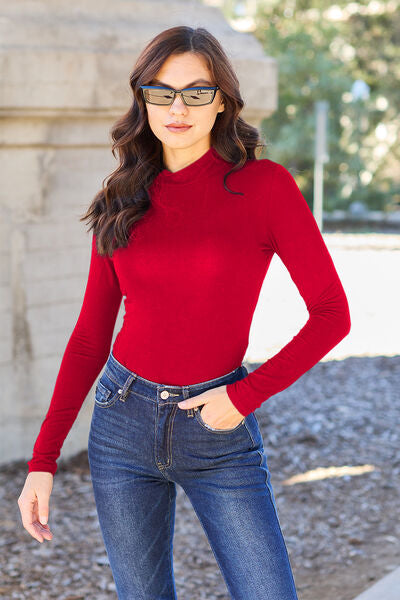 Full Size Mock Neck Long Sleeve Bodysuit - Munsieur