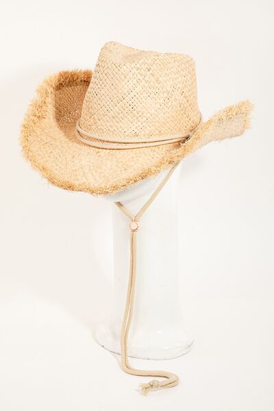 Fame Adjustable Strap Raw Hem Weave Hat - Munsieur