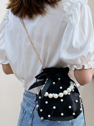Pearl Detail Solid Color Bucket Bag - Munsieur