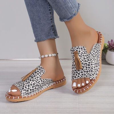 Fringe Leopard Open Toe Sandals - Munsieur