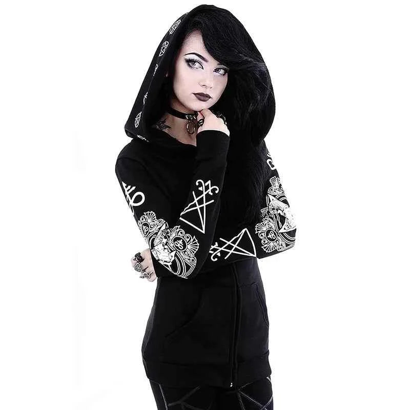 Irregular Black Punk Hoodie | Sheep Head Moon Print | MUNSIEUR