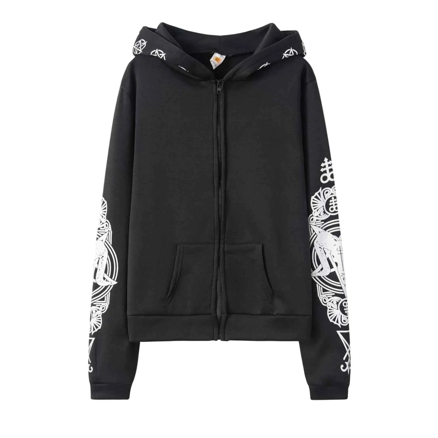Irregular Black Punk Hoodie | Sheep Head Moon Print | MUNSIEUR