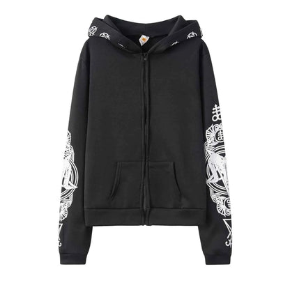 Irregular Black Punk Hoodie | Sheep Head Moon Print | MUNSIEUR