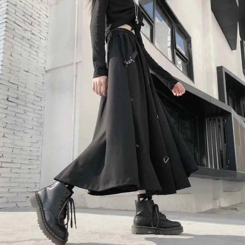 Plus Size Harajuku Punk Style Skirts Women High Waist Buckle Irregular Gothic Skirt Black Hip Hop Streetwear Freely Adjustable