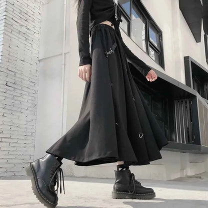 Plus Size Harajuku Punk Style Skirts Women High Waist Buckle Irregular Gothic Skirt Black Hip Hop Streetwear Freely Adjustable