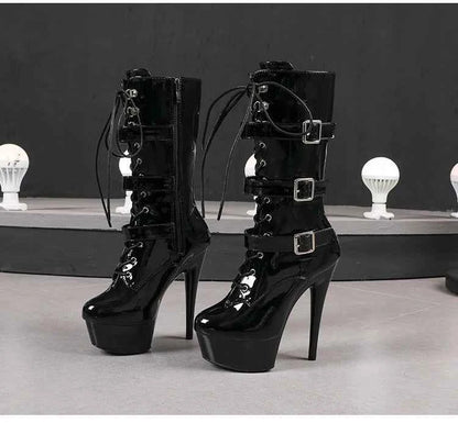 20cm/8Inchs Thin Heels Ankle Boots Platforms Women Shoes Belt Buckle Punk Woman Crossdresser Boots Nightclub Pole Dance Shoes