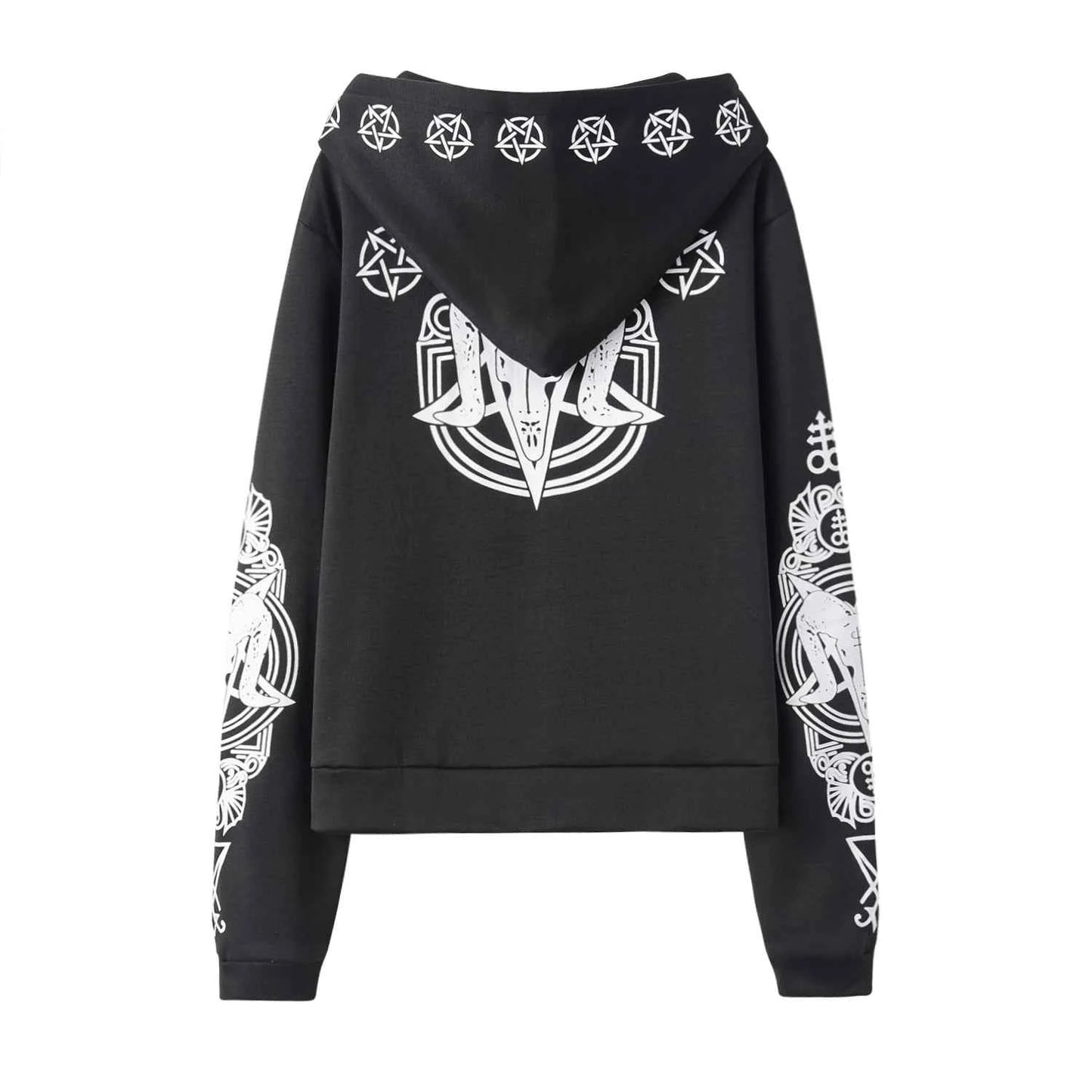 Irregular Black Punk Hoodie | Sheep Head Moon Print | MUNSIEUR