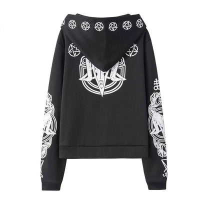 Irregular Black Punk Hoodie | Sheep Head Moon Print | MUNSIEUR