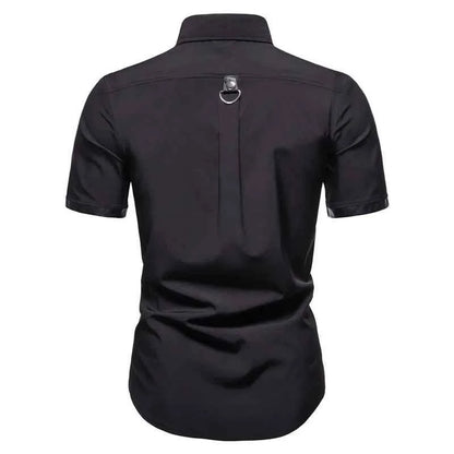Mens Dress Shirts Short Sleeve Summer Goth Style Rivet Solid Color Social Shirt Homme Men Steampunk Slim Fit Chemise Streetwear