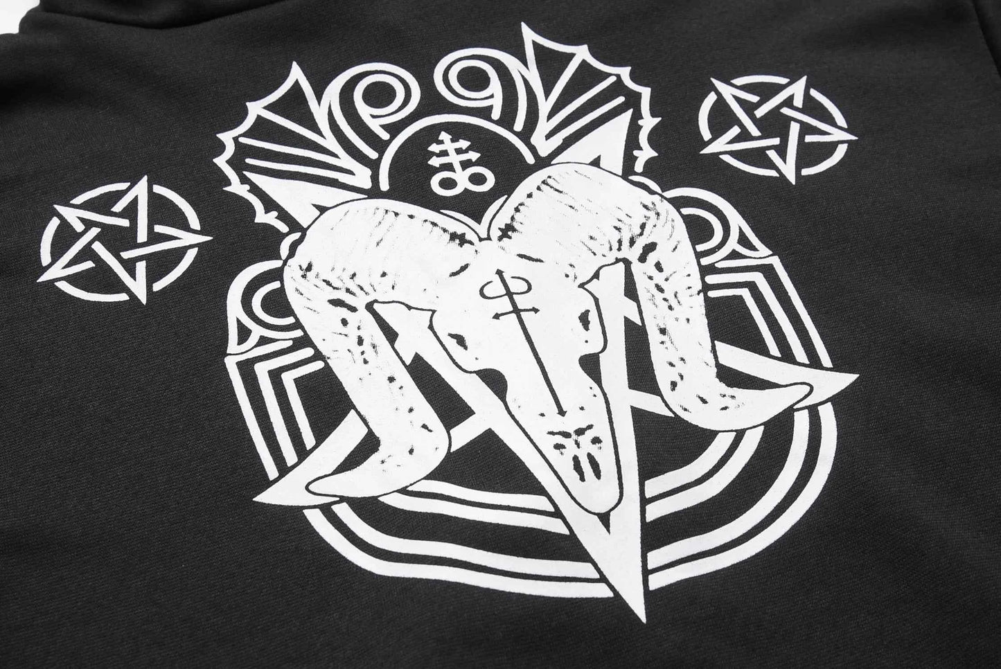 Irregular Black Punk Hoodie | Sheep Head Moon Print | MUNSIEUR