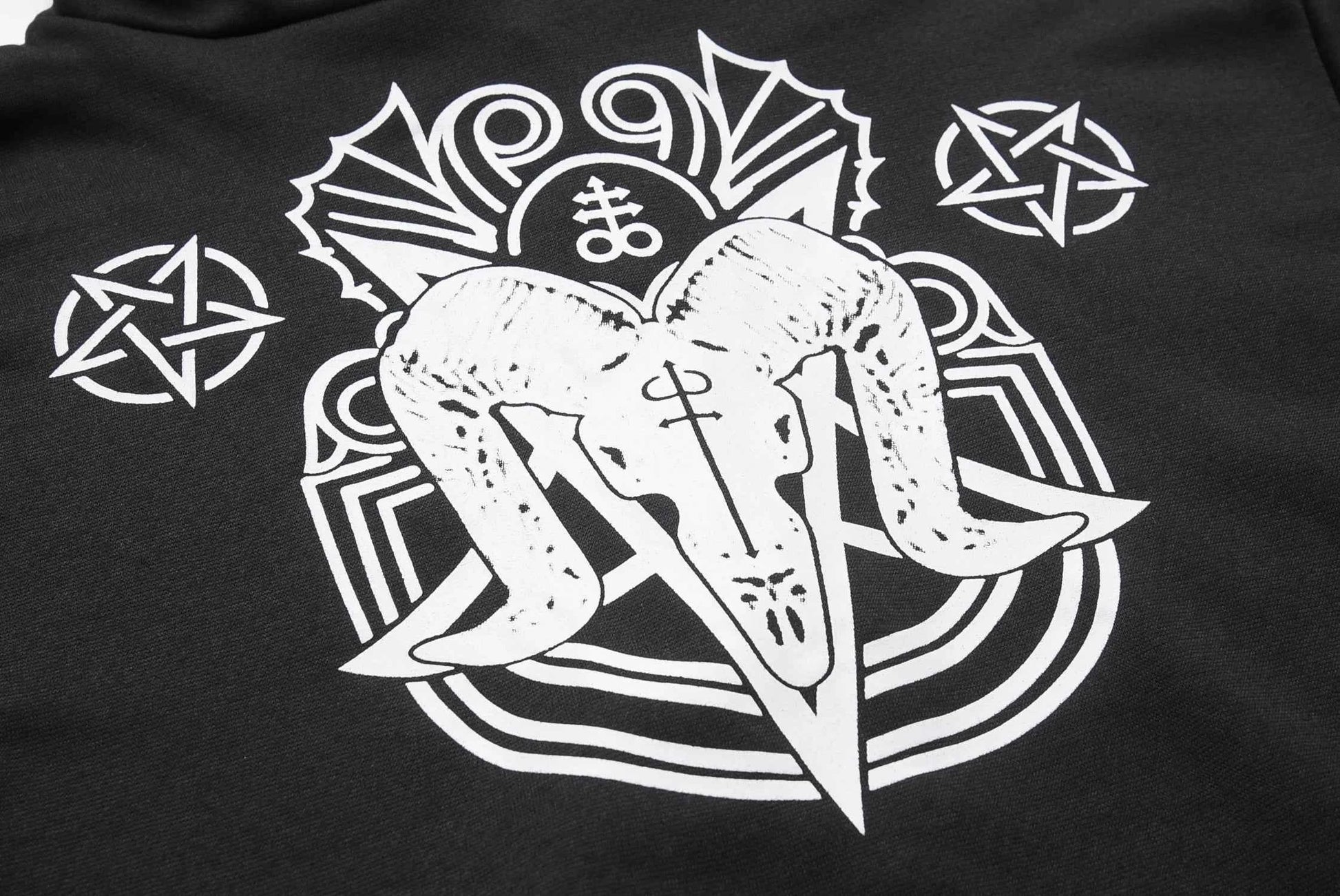 Irregular Black Punk Hoodie | Sheep Head Moon Print | MUNSIEUR