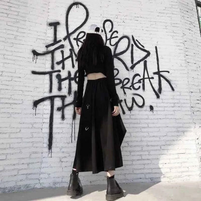 Plus Size Harajuku Punk Style Skirts Women High Waist Buckle Irregular Gothic Skirt Black Hip Hop Streetwear Freely Adjustable