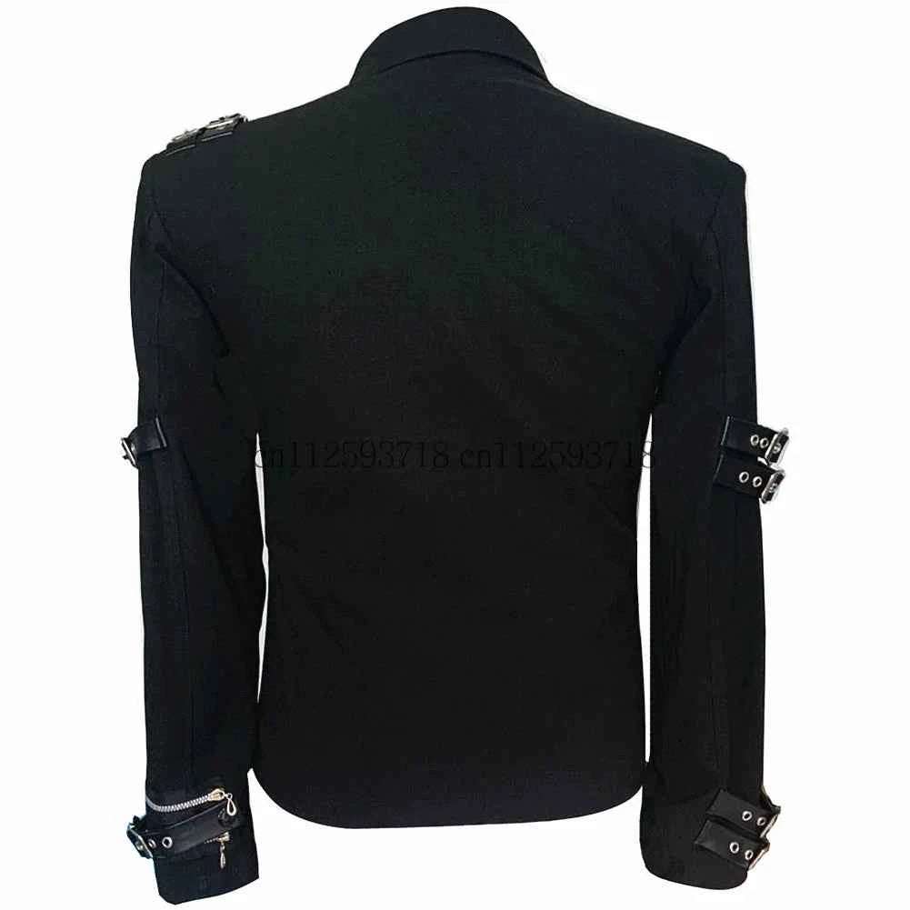 Impersonator Michael Jackson Who's BAD Concert Jacket with Punk Rivet Black Outwear