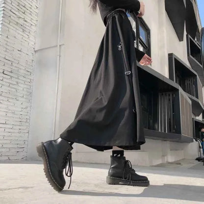 Plus Size Harajuku Punk Style Skirts Women High Waist Buckle Irregular Gothic Skirt Black Hip Hop Streetwear Freely Adjustable