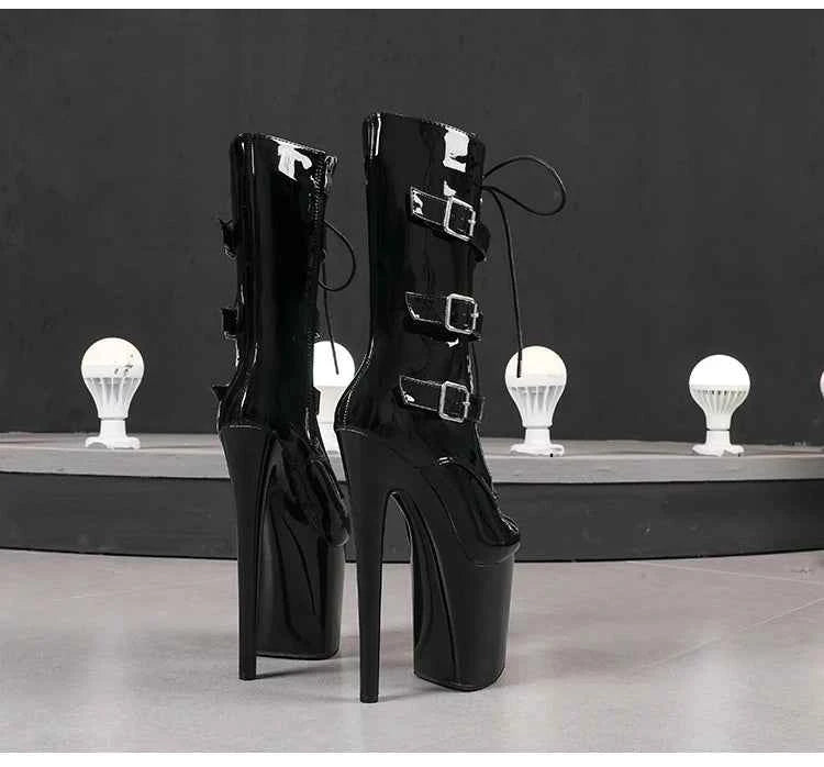 20cm/8Inchs Thin Heels Ankle Boots Platforms Women Shoes Belt Buckle Punk Woman Crossdresser Boots Nightclub Pole Dance Shoes