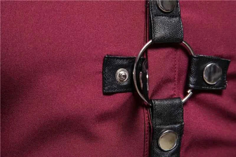 Mens Dress Shirts Short Sleeve Summer Goth Style Rivet Solid Color Social Shirt Homme Men Steampunk Slim Fit Chemise Streetwear