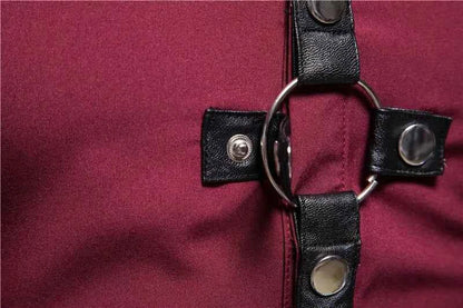 Mens Dress Shirts Short Sleeve Summer Goth Style Rivet Solid Color Social Shirt Homme Men Steampunk Slim Fit Chemise Streetwear