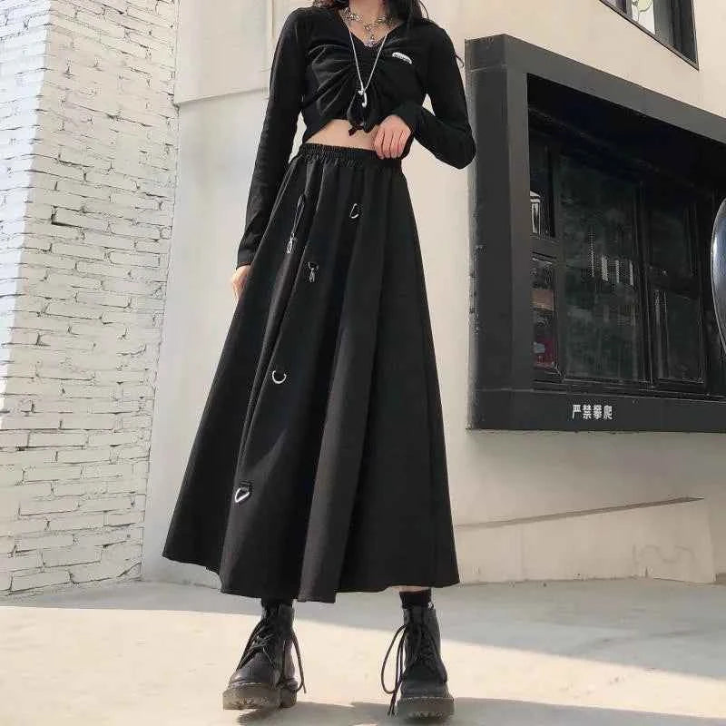 Plus Size Harajuku Punk Style Skirts Women High Waist Buckle Irregular Gothic Skirt Black Hip Hop Streetwear Freely Adjustable
