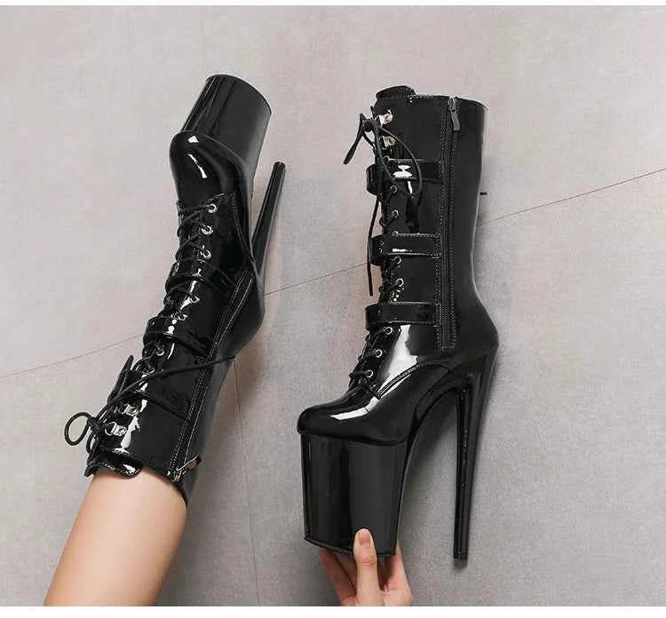 20cm/8Inchs Thin Heels Ankle Boots Platforms Women Shoes Belt Buckle Punk Woman Crossdresser Boots Nightclub Pole Dance Shoes
