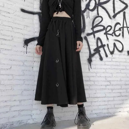 Plus Size Harajuku Punk Style Skirts Women High Waist Buckle Irregular Gothic Skirt Black Hip Hop Streetwear Freely Adjustable