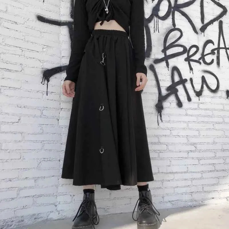 Plus Size Harajuku Punk Style Skirts Women High Waist Buckle Irregular Gothic Skirt Black Hip Hop Streetwear Freely Adjustable