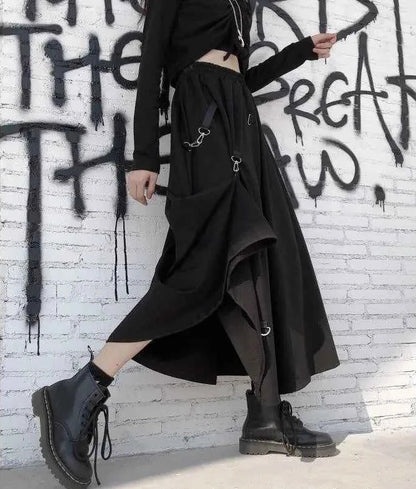Plus Size Harajuku Punk Style Skirts Women High Waist Buckle Irregular Gothic Skirt Black Hip Hop Streetwear Freely Adjustable