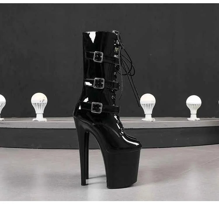 20cm/8Inchs Thin Heels Ankle Boots Platforms Women Shoes Belt Buckle Punk Woman Crossdresser Boots Nightclub Pole Dance Shoes