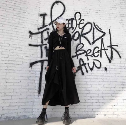Plus Size Harajuku Punk Style Skirts Women High Waist Buckle Irregular Gothic Skirt Black Hip Hop Streetwear Freely Adjustable