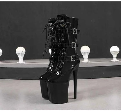 20cm/8Inchs Thin Heels Ankle Boots Platforms Women Shoes Belt Buckle Punk Woman Crossdresser Boots Nightclub Pole Dance Shoes
