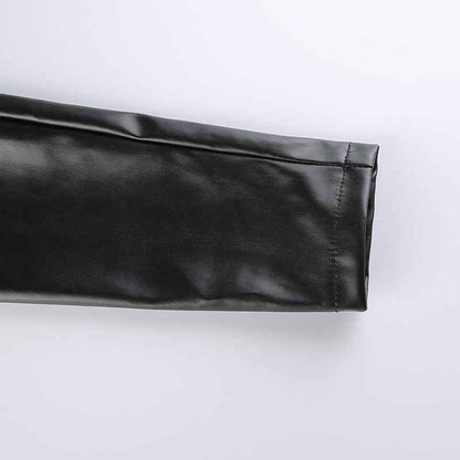 Women Fashion Punk Style Crop Tops Cool Single Long Sleeve Neck Hanger Leather Belt Connected Tops Streetwear Jackets