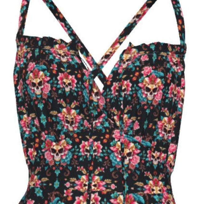 Munsieur Luxury Streetwear Slip Dress with Floral Skull Print